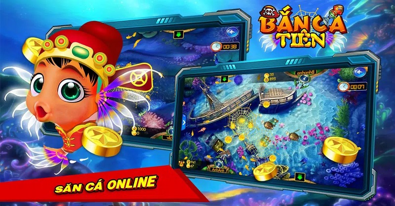 Mẹo bắn cá đổi thưởng: Giao diện game bắn cá online với nhân vật hoạt hình và tàu đắm dưới biển.